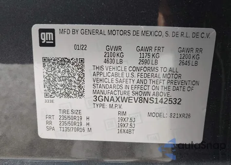 2022 Chevrolet Equinox Awd Rs from USA, damaged, VIN 3GNAXWEV8NS142532